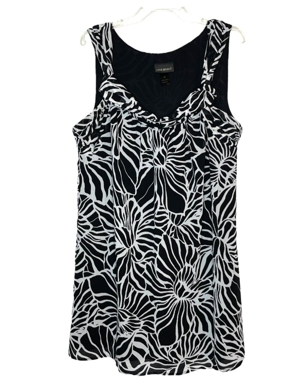 Lane Bryant Black White Floral Scoop Neck Dress Plus Size 20 Pleated Lined